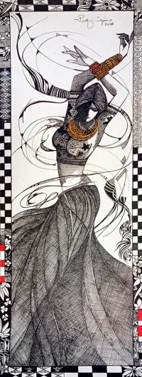 Rafique Somroo, 10 x 27, Mixed Media on Paper, Figurative Painting, AC-RSO-042